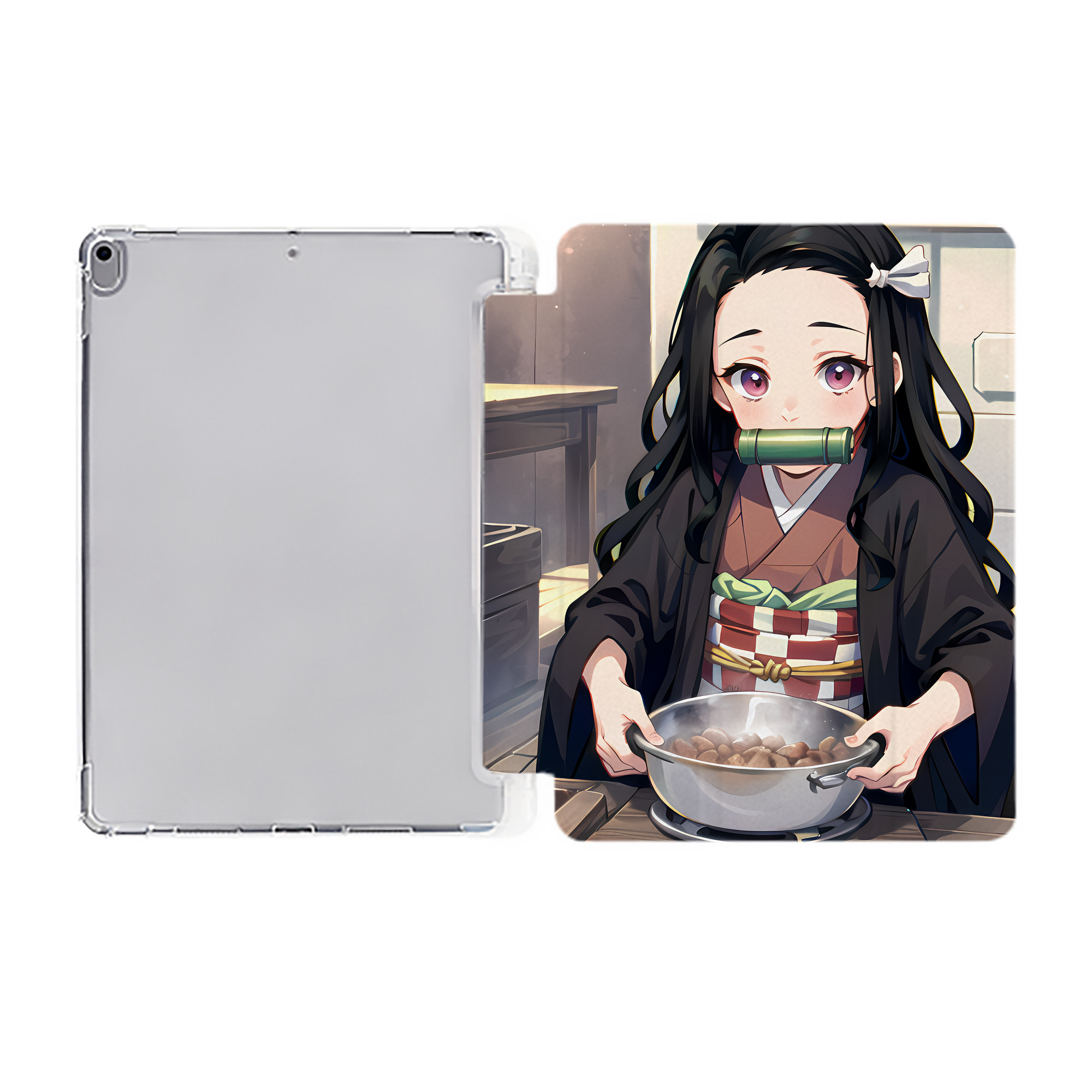（画像用） 鬼滅の刃（きめつのやいば）竈門 禰󠄀豆子／かまど ねずこ Kamado Nezuko IPad ケース ペン収納付き 三つ折りスタンド PUレザー×シリコン 対応機種9.5/10.5/10.9インチ